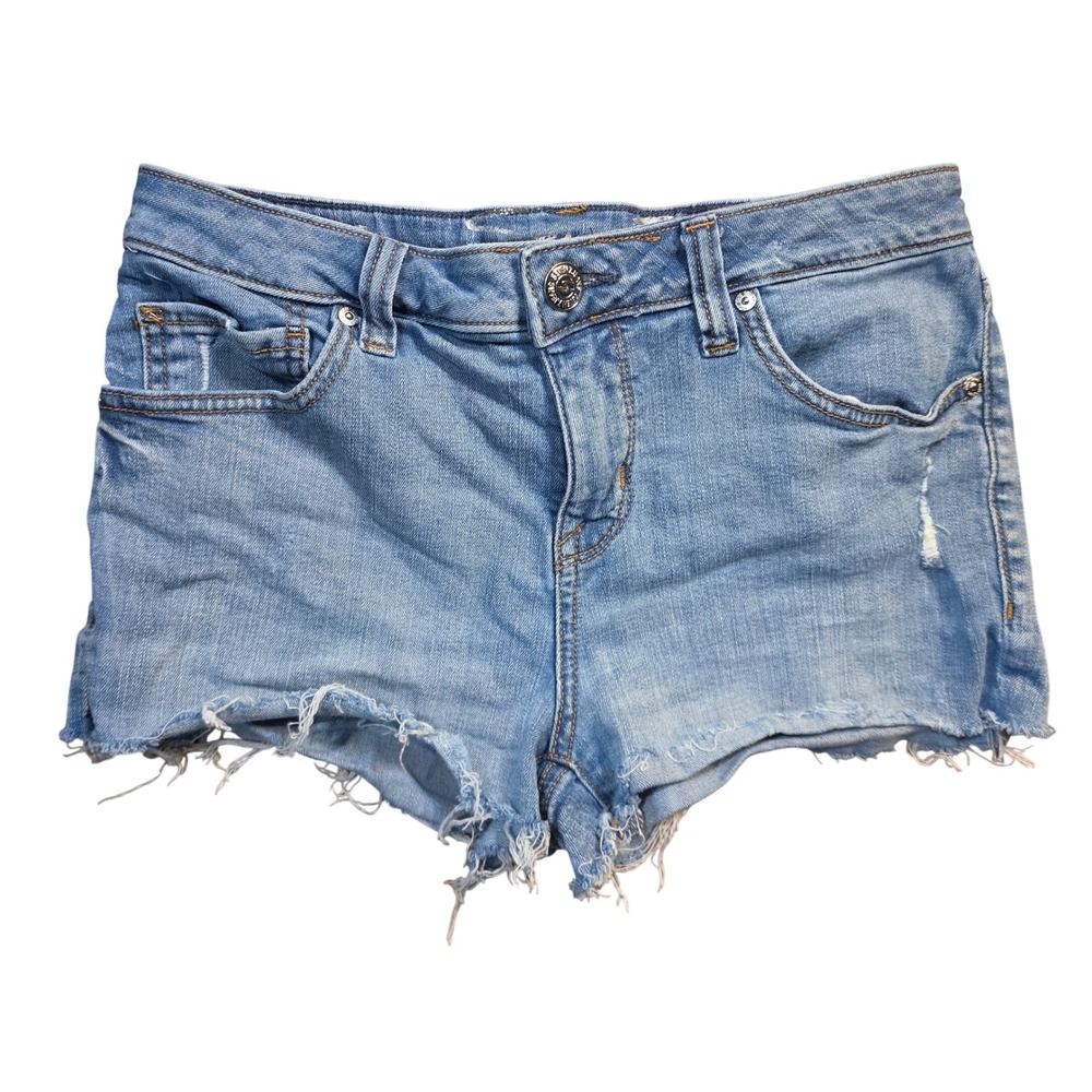 Seven7 Weekend Short Light Wash Distressed Raw Hem Denim Jean Shorts Womens 4
